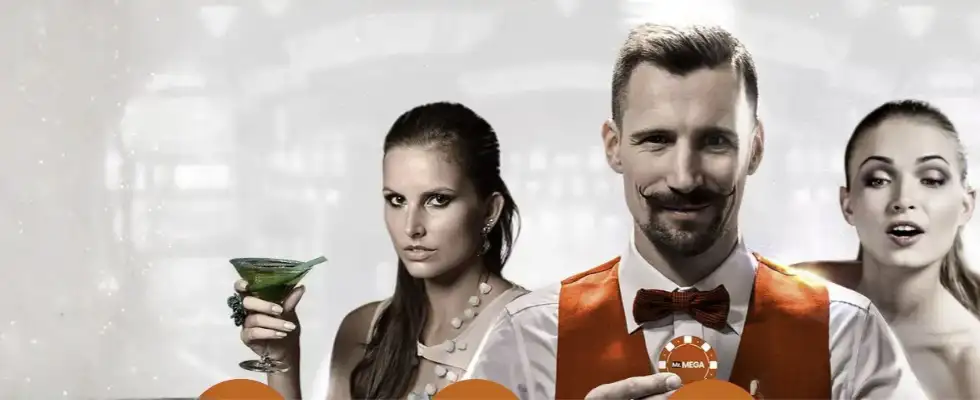 Mr Mega Casino promotional banner showcasing deposit bonus